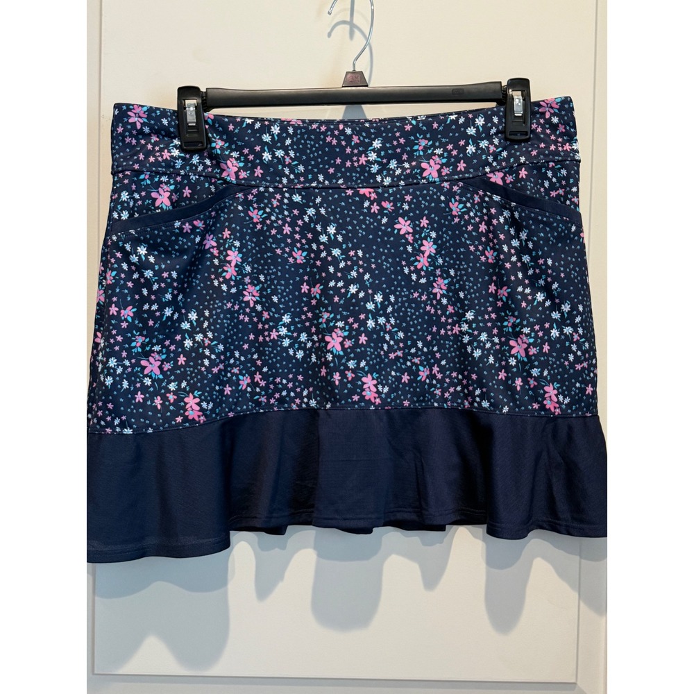 Callaway OptiDri Women XL Navy Blue Floral Ruffle Golf Skort Tennis Skirt MA5421
